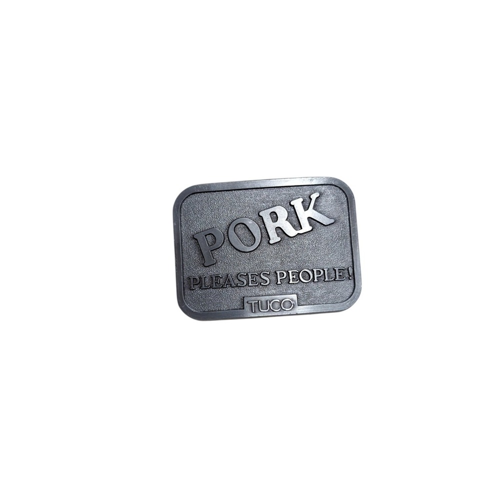 Vintage TUCO Pork Pleases People Advertising Belt Buckle Pig Farm Agriculture